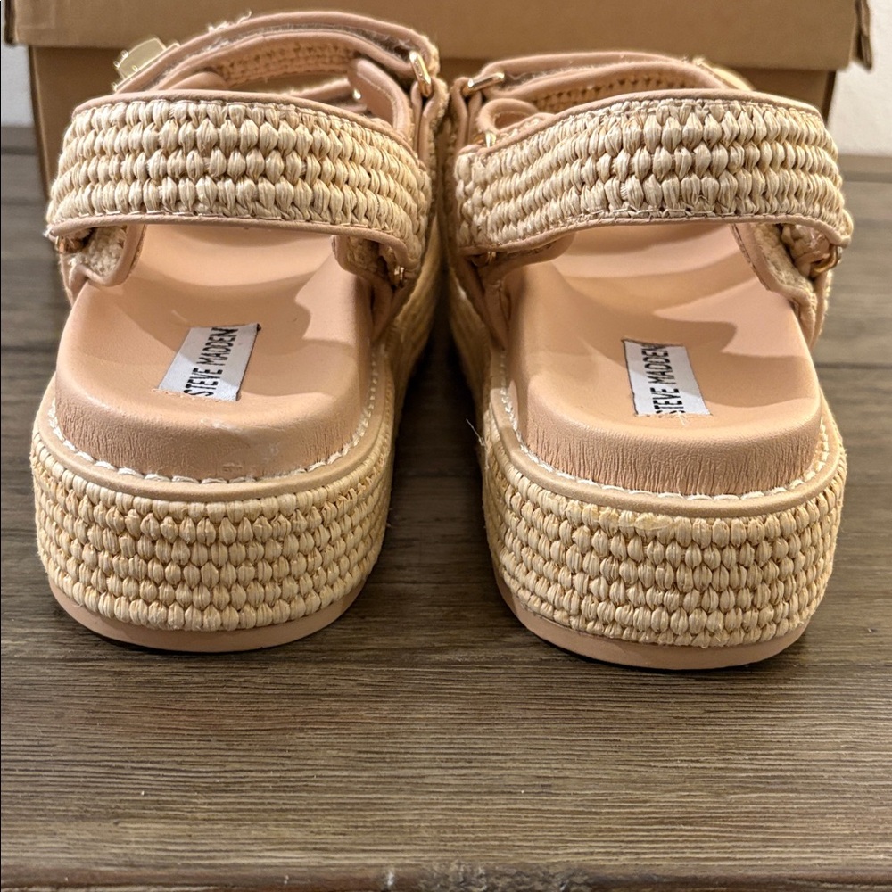 NIB [Steve Madden] Bigmona Natural Raffia Textured Platform Sandal Women’s 7 - Picture 8 of 13